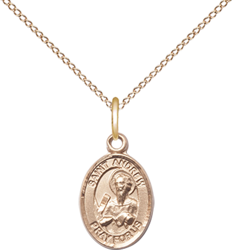 14kt Gold Filled Saint Andrew the Apostle Pendant on a 18 inch Gold Filled Light Curb chain