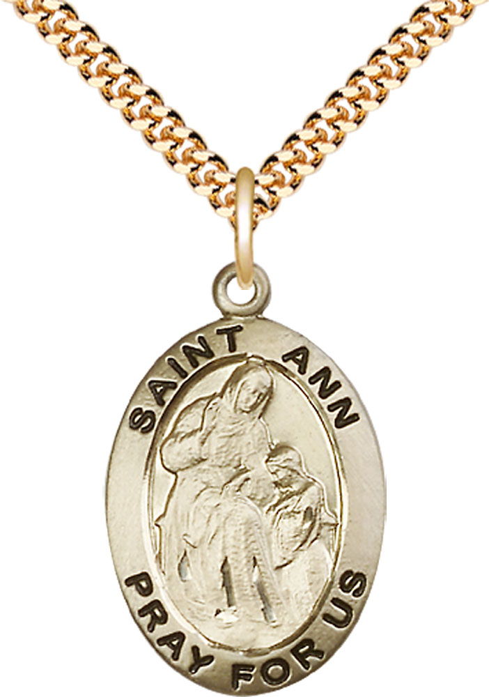 14kt Gold Filled Saint Ann Pendant on a 24 inch Gold Plate Heavy Curb chain