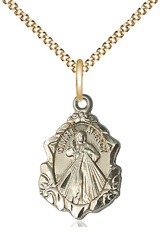 14kt Gold Filled Divine Mercy Pendant on a 18 inch Gold Plate Light Curb chain