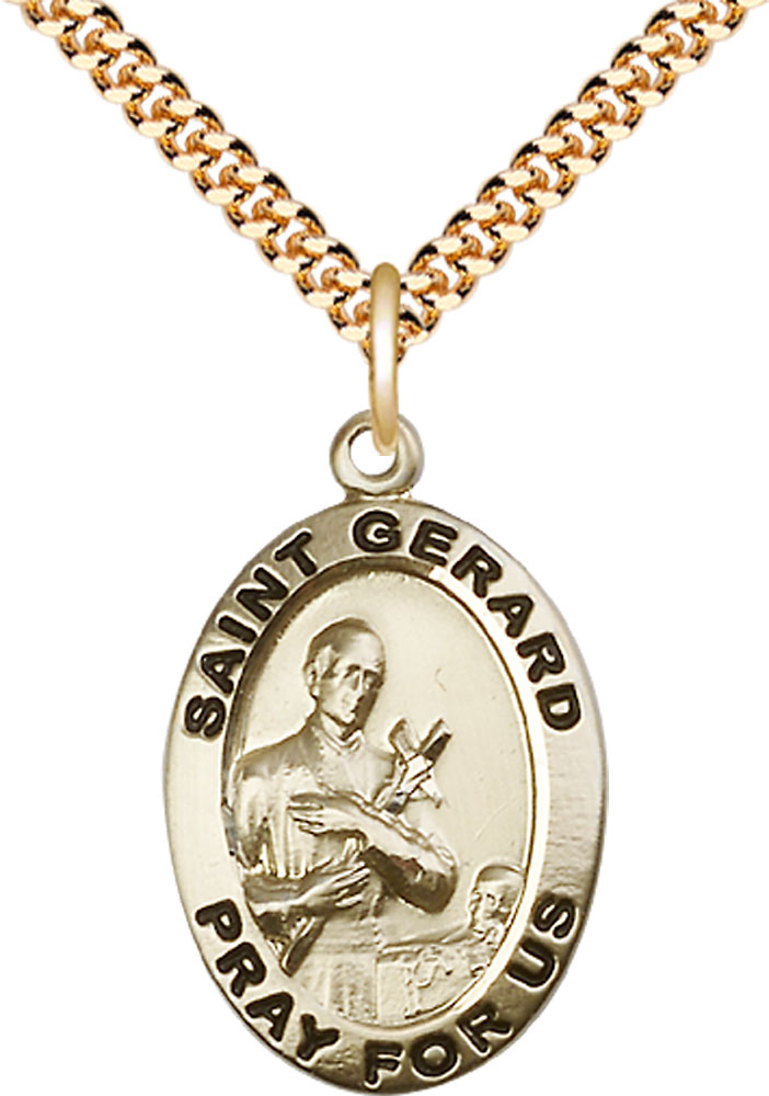 14kt Gold Filled Saint Gerard Pendant on a 24 inch Gold Plate Heavy Curb chain