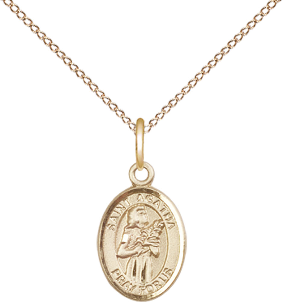 14kt Gold Filled Saint Agatha Pendant on a 18 inch Gold Filled Light Curb chain