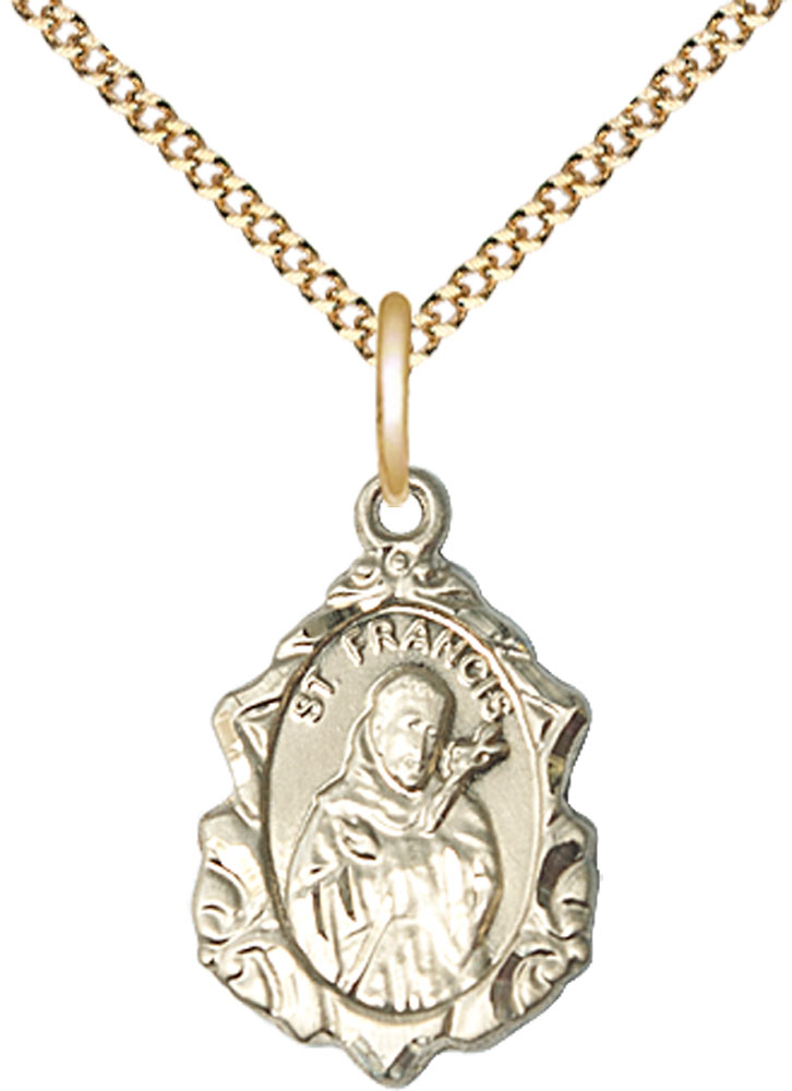14kt Gold Filled Saint Francis Pendant on a 18 inch Gold Plate Light Curb chain