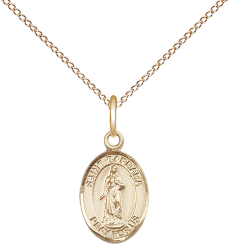 14kt Gold Filled Saint Barbara Pendant on a 18 inch Gold Filled Light Curb chain