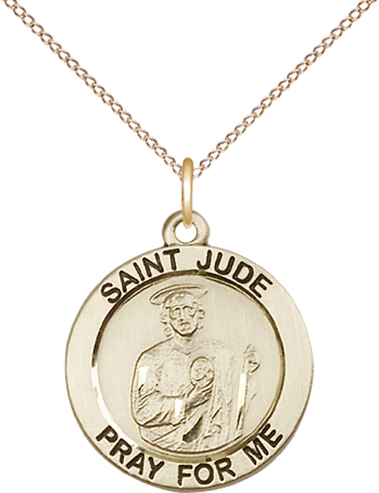 14kt Gold Filled Saint Jude Pendant on a 18 inch Gold Filled Light Curb chain