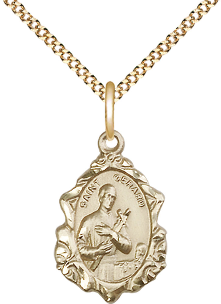 14kt Gold Filled Saint Gerard Pendant on a 18 inch Gold Plate Light Curb chain