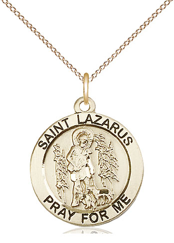 14kt Gold Filled Saint Lazarus Pendant on a 18 inch Gold Filled Light Curb chain