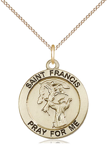 14kt Gold Filled Saint Francis of Assisi Pendant on a 18 inch Gold Filled Light Curb chain