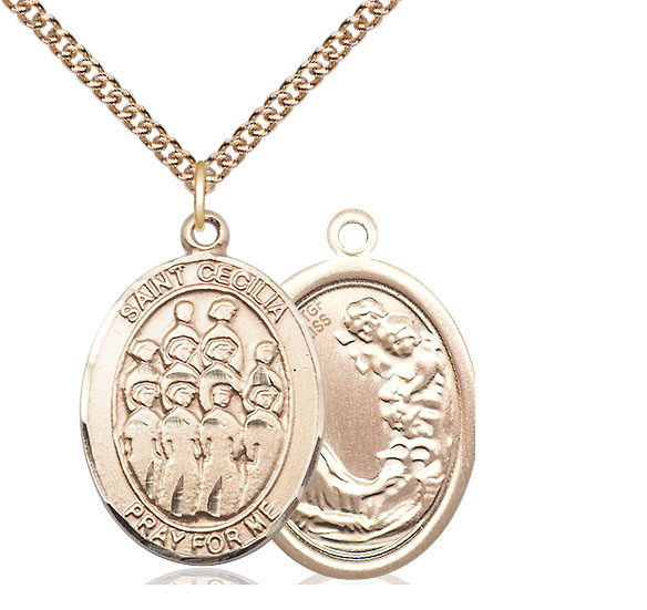14kt Gold Filled Saint Cecilia Choir Pendant on a 24 inch Gold Filled Heavy Curb chain