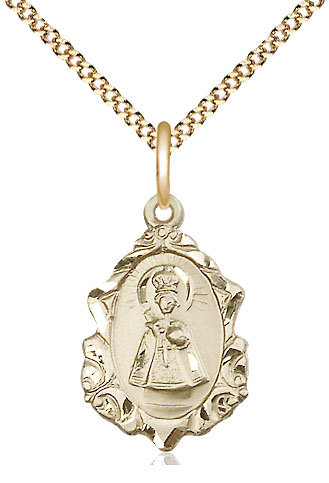 14kt Gold Filled Infant of Prague Pendant on a 18 inch Gold Plate Light Curb chain