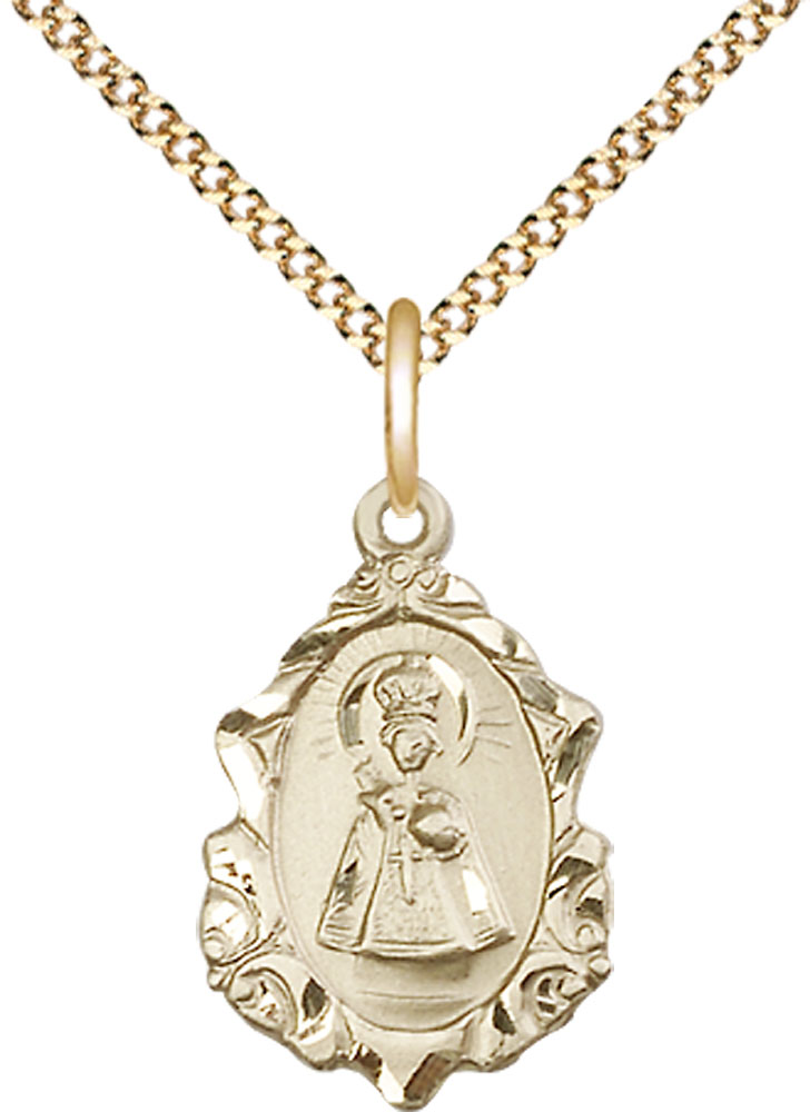 14kt Gold Filled Infant of Prague Pendant on a 18 inch Gold Plate Light Curb chain