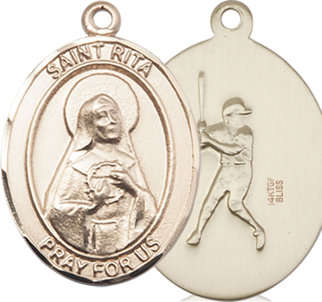 14kt Gold Filled Saint Rita Baseball Medal