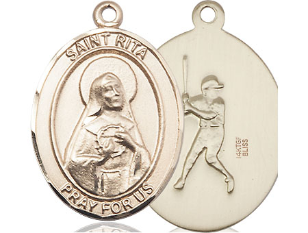 14kt Gold Filled Saint Rita Baseball Medal