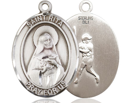 Sterling Silver Saint Rita Baseball Medal
