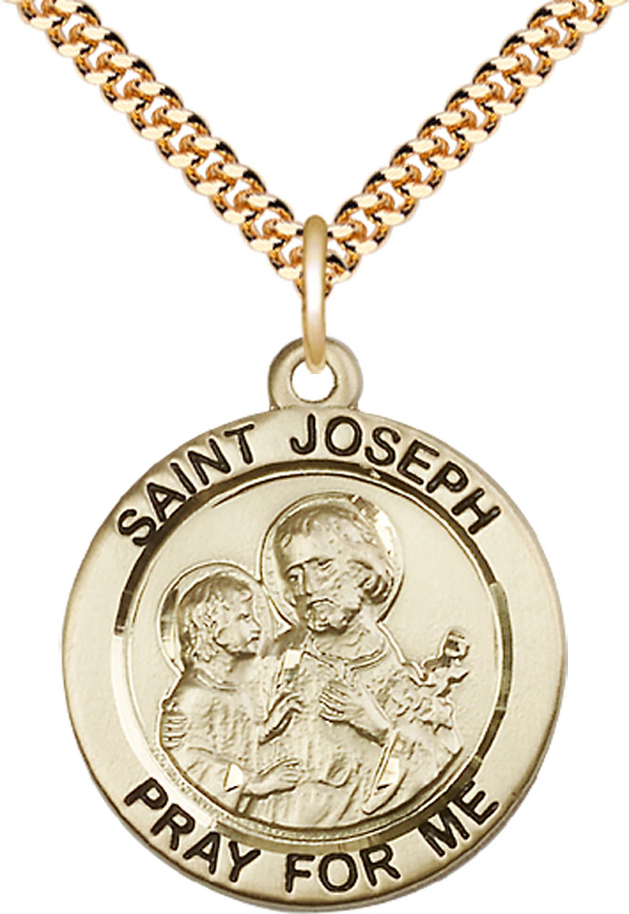 14kt Gold Filled Saint Joseph Pendant on a 24 inch Gold Plate Heavy Curb chain
