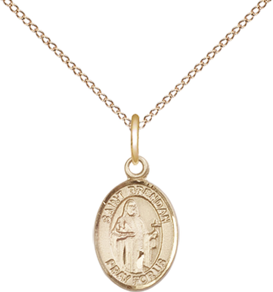 14kt Gold Filled Saint Brendan the Navigator Pendant on a 18 inch Gold Filled Light Curb chain
