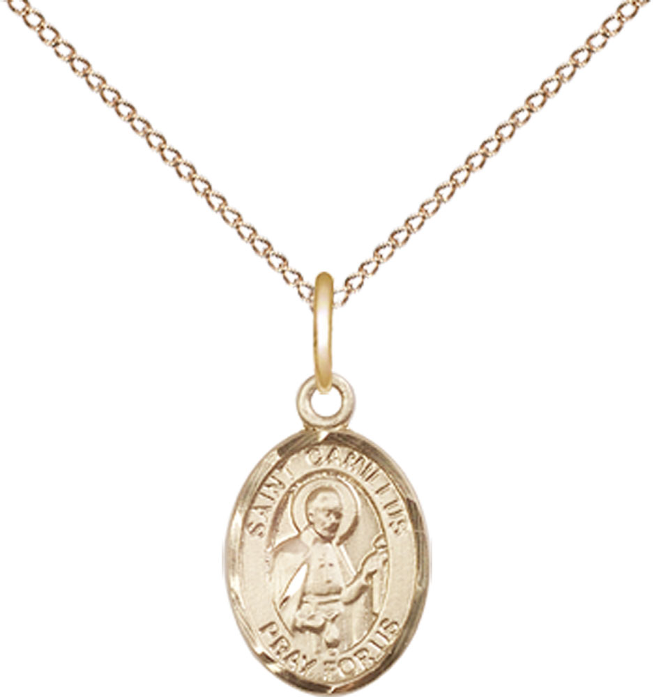 14kt Gold Filled Saint Camillus of Lellis Pendant on a 18 inch Gold Filled Light Curb chain