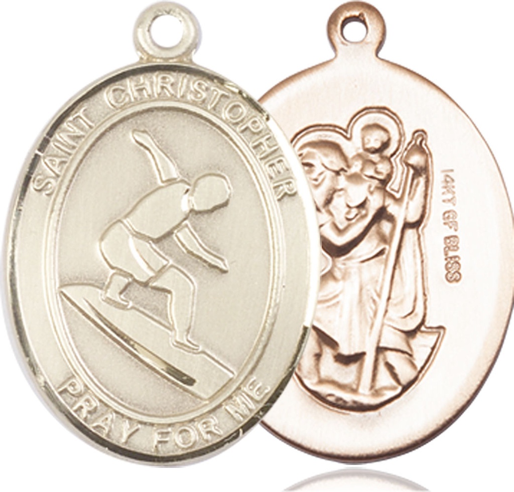 14kt Gold Filled Saint Christopher Surfing Medal
