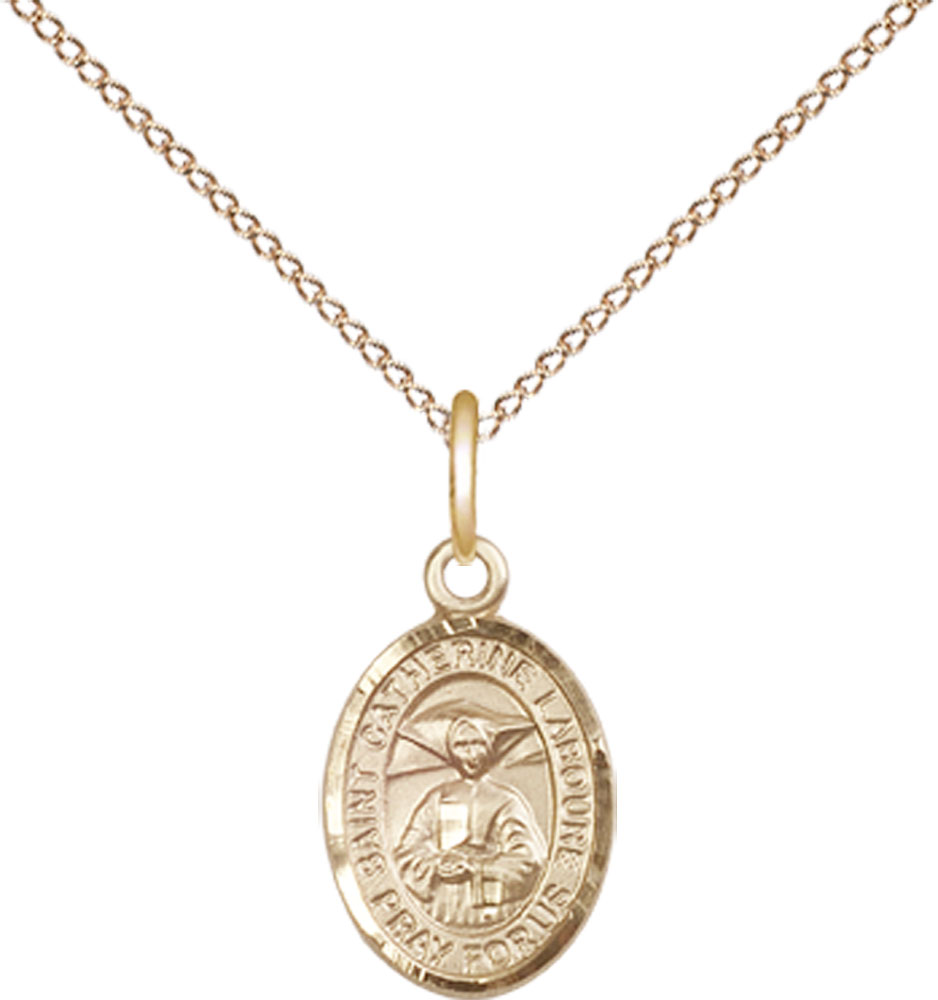 14kt Gold Filled Saint Catherine Laboure Pendant on a 18 inch Gold Filled Light Curb chain