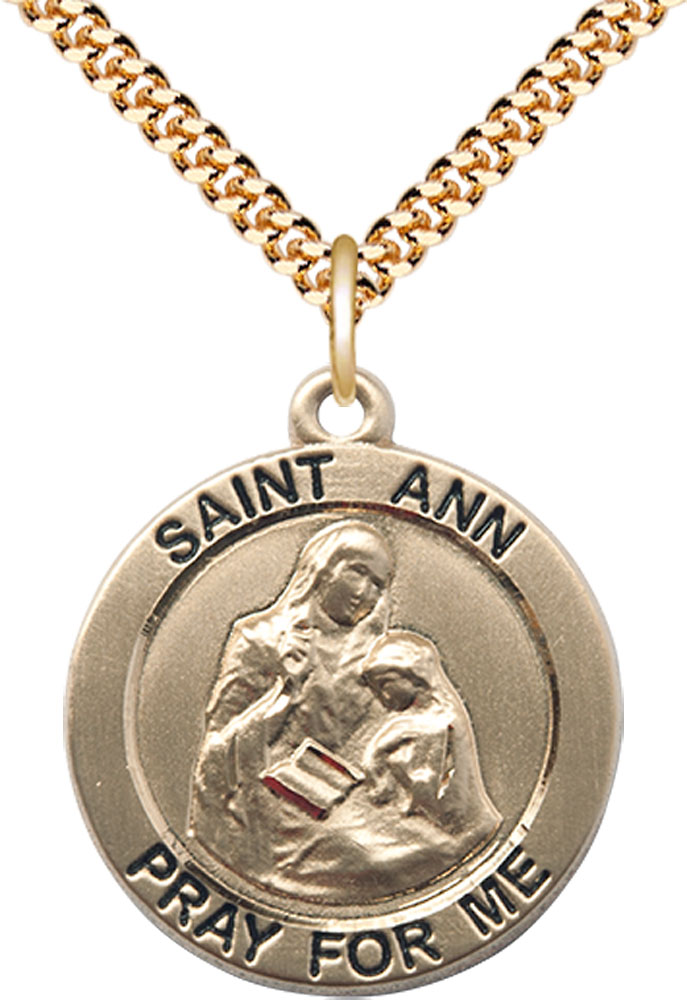 14kt Gold Filled Saint Ann Pendant on a 24 inch Gold Plate Heavy Curb chain