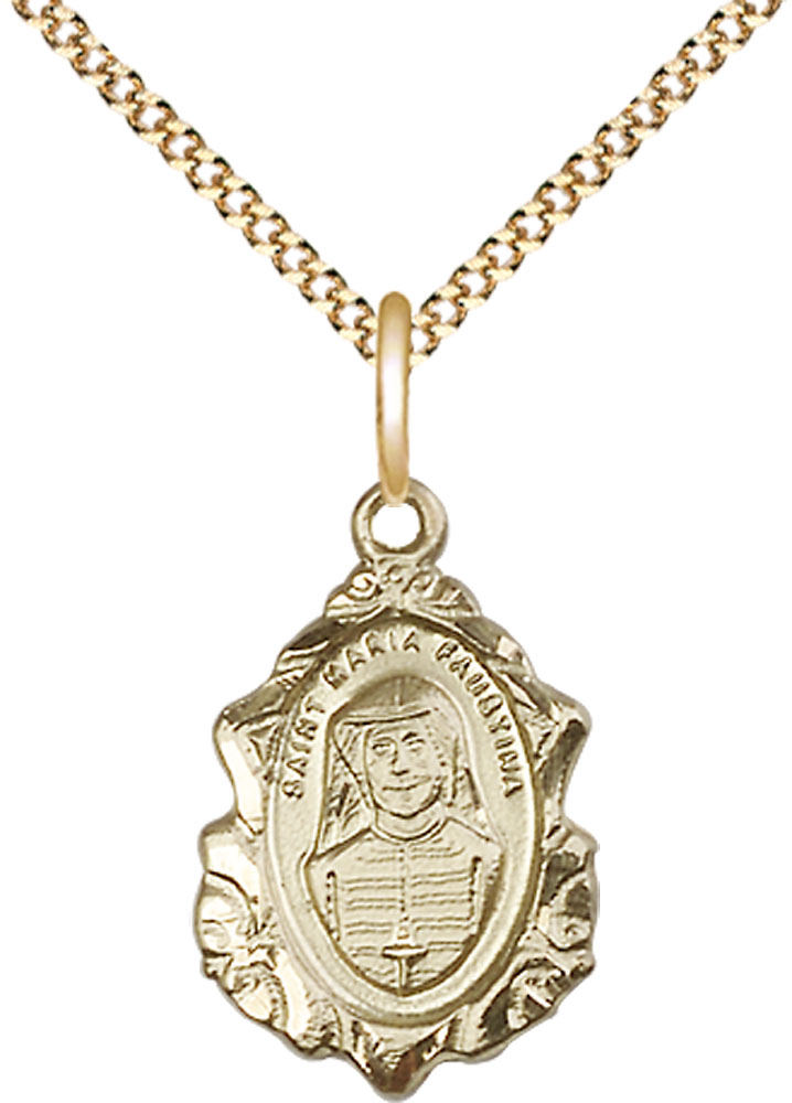 14kt Gold Filled Maria Faustina Pendant on a 18 inch Gold Plate Light Curb chain