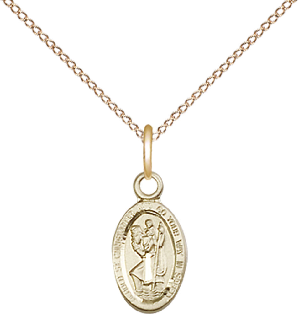 14kt Gold Filled Saint Christopher Pendant on a 18 inch Gold Filled Light Curb chain