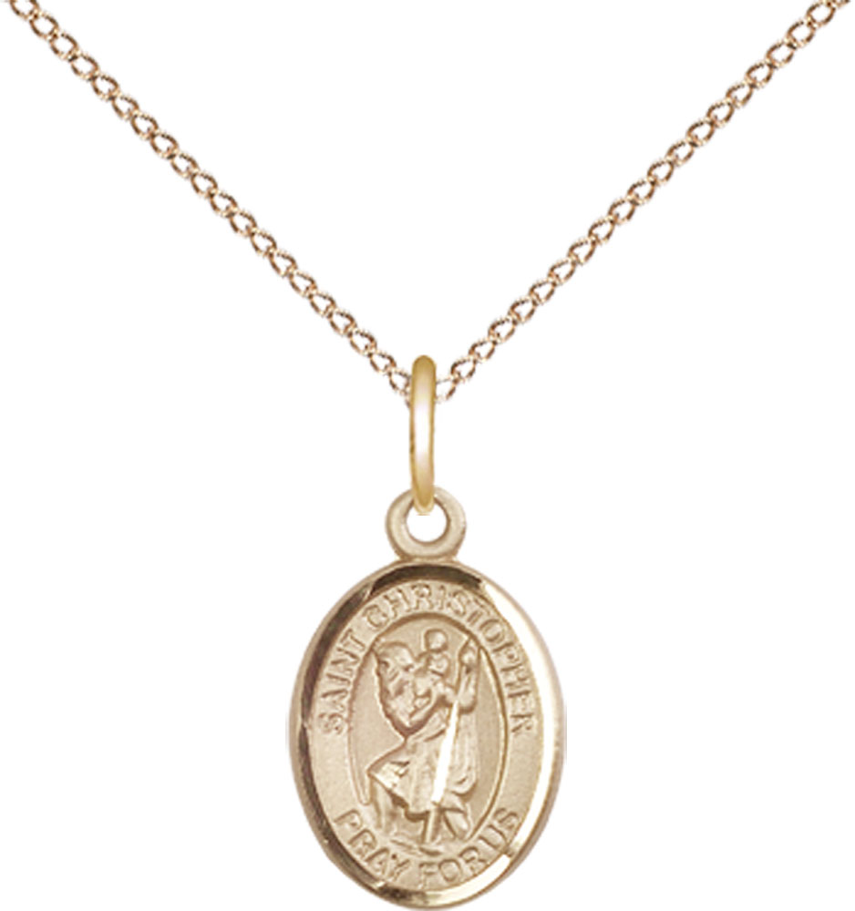 14kt Gold Filled Saint Christopher Pendant on a 18 inch Gold Filled Light Curb chain