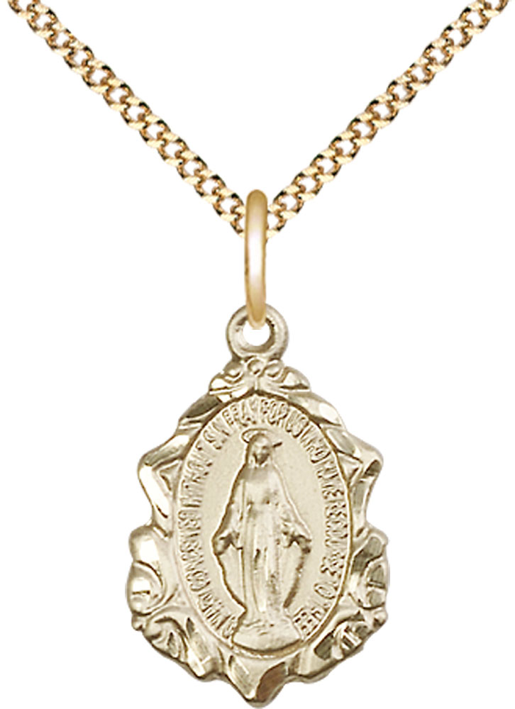 14kt Gold Filled Miraculous Pendant on a 18 inch Gold Plate Light Curb chain