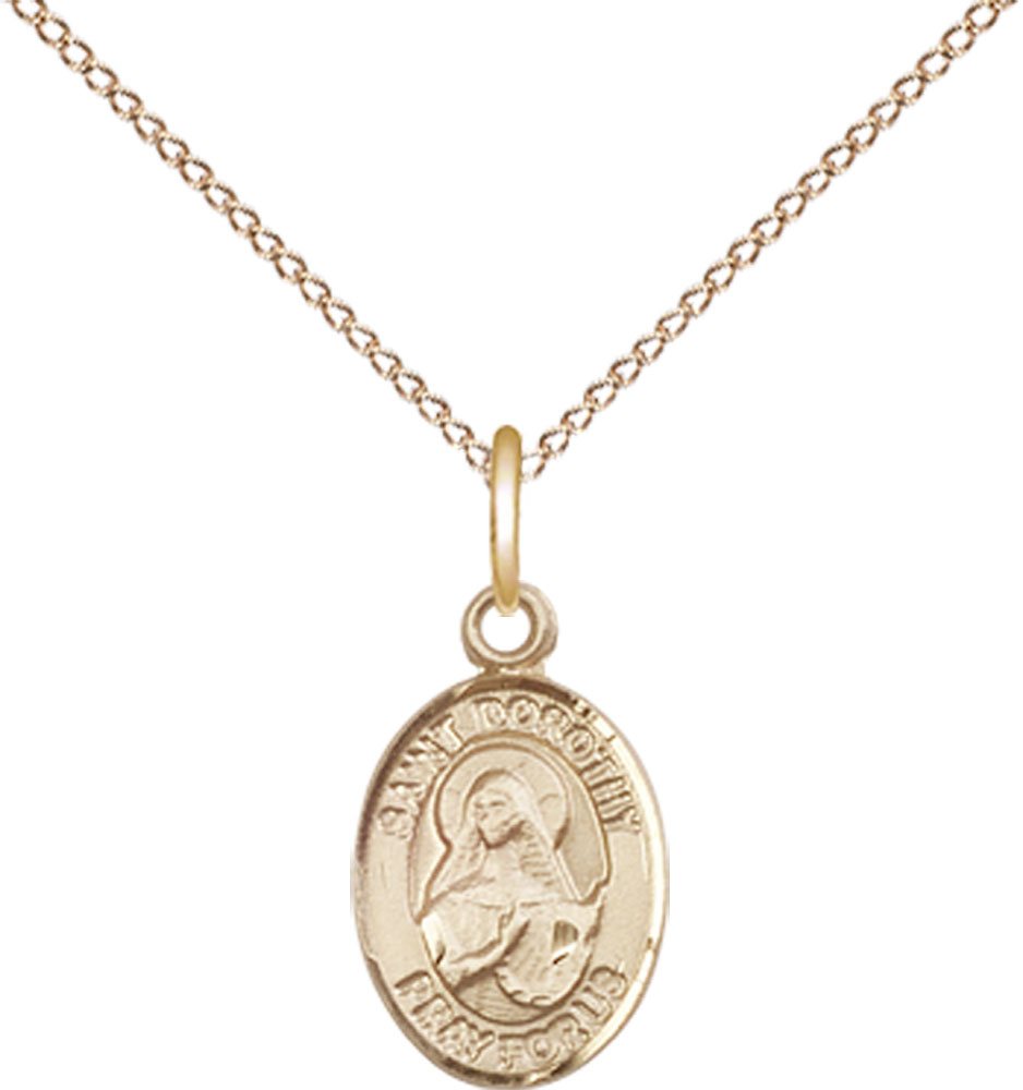 14kt Gold Filled Saint Dorothy Pendant on a 18 inch Gold Filled Light Curb chain