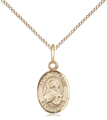 14kt Gold Filled Saint Dorothy Pendant on a 18 inch Gold Filled Light Curb chain