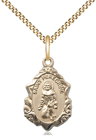14kt Gold Filled Saint Peregrine Pendant on a 18 inch Gold Plate Light Curb chain