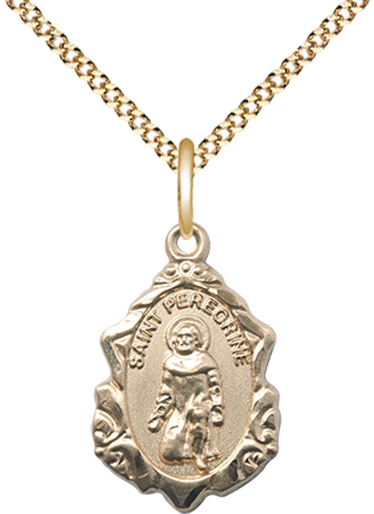 14kt Gold Filled Saint Peregrine Pendant on a 18 inch Gold Plate Light Curb chain