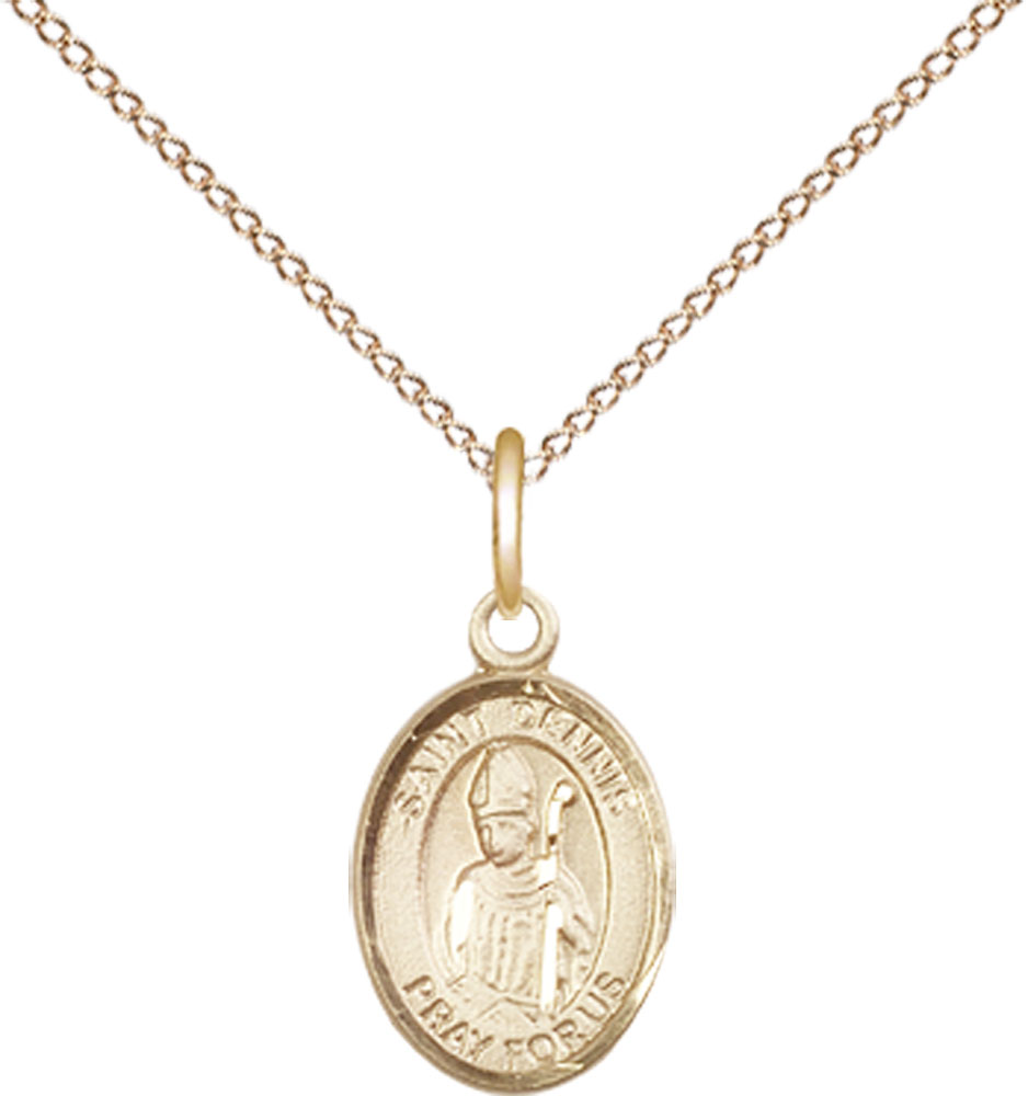 14kt Gold Filled Saint Dennis Pendant on a 18 inch Gold Filled Light Curb chain