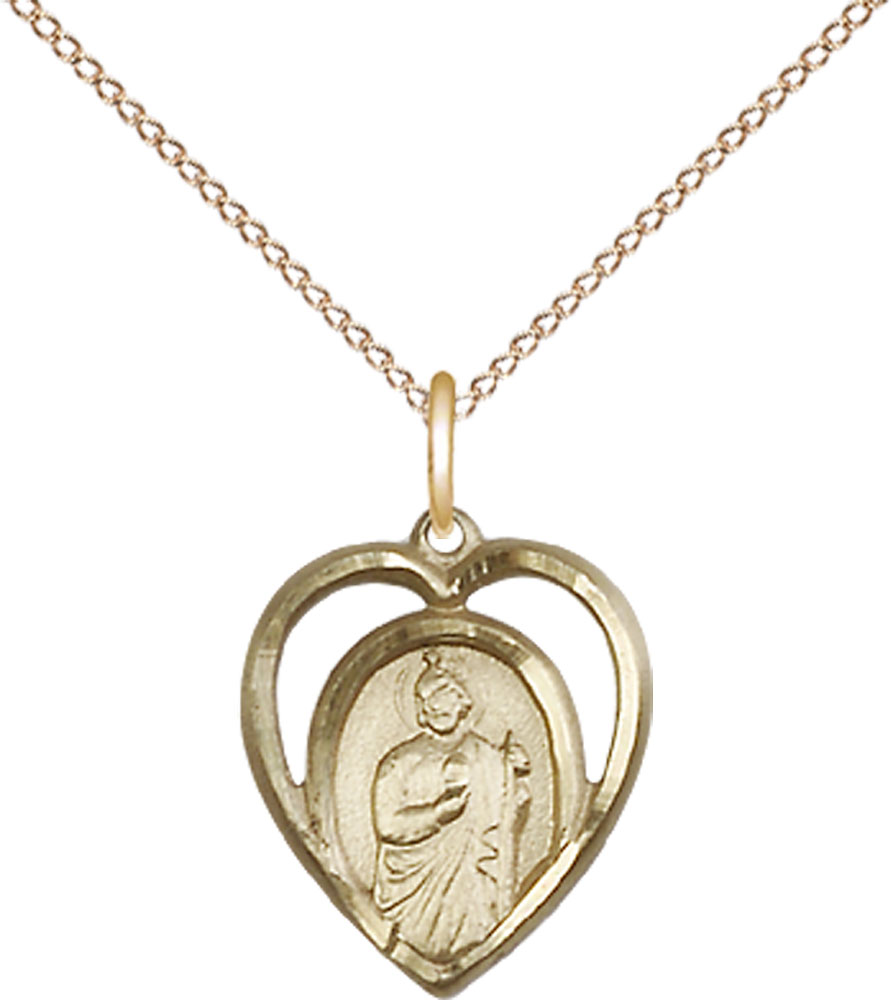 14kt Gold Filled Saint Jude Pendant on a 18 inch Gold Filled Light Curb chain