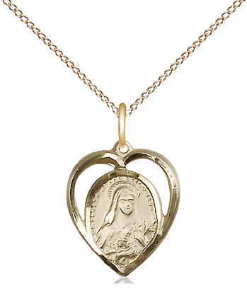 14kt Gold Filled Saint Theresa Pendant on a 18 inch Gold Filled Light Curb chain