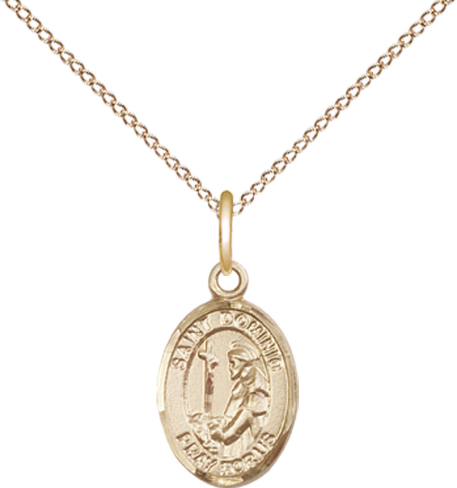 14kt Gold Filled Saint Dominic de Guzman Pendant on a 18 inch Gold Filled Light Curb chain