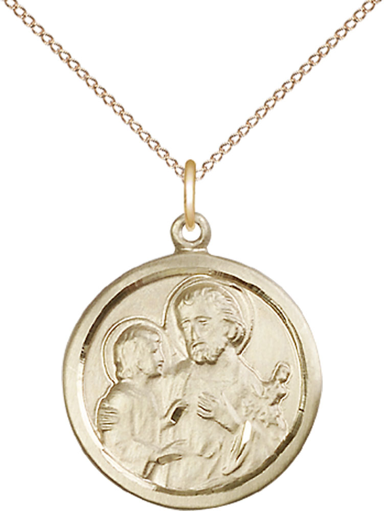 14kt Gold Filled Saint Joseph Pendant on a 18 inch Gold Filled Light Curb chain