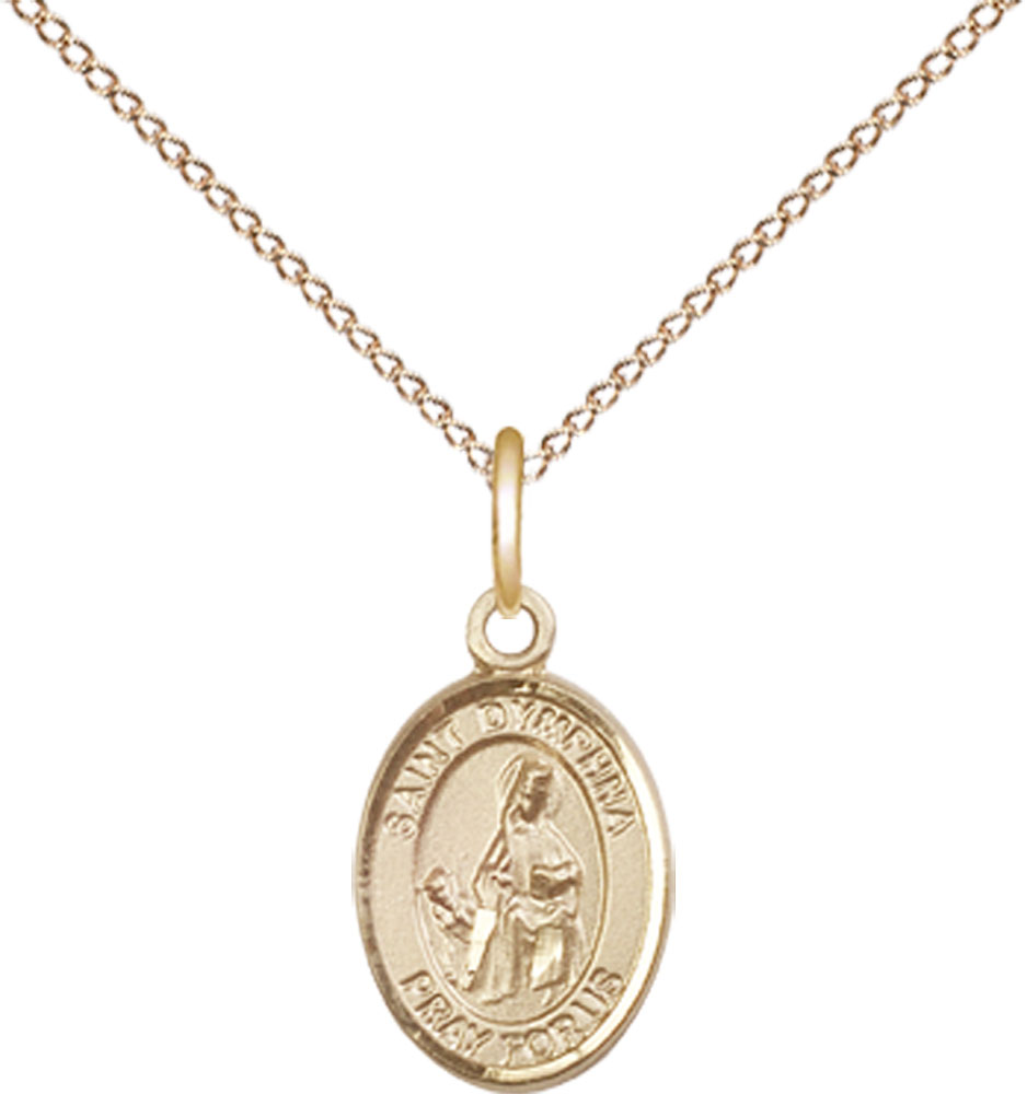 14kt Gold Filled Saint Dymphna Pendant on a 18 inch Gold Filled Light Curb chain