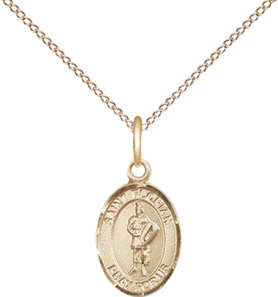 14kt Gold Filled Saint Florian Pendant on a 18 inch Gold Filled Light Curb chain