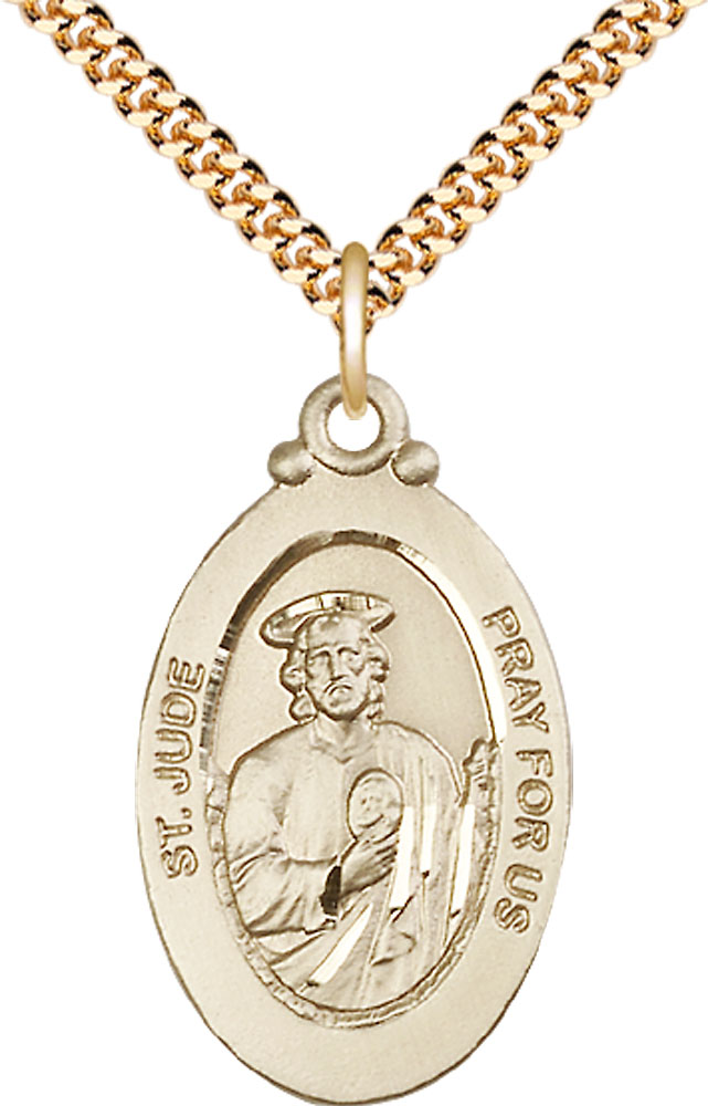 14kt Gold Filled Saint Jude Pendant on a 24 inch Gold Plate Heavy Curb chain