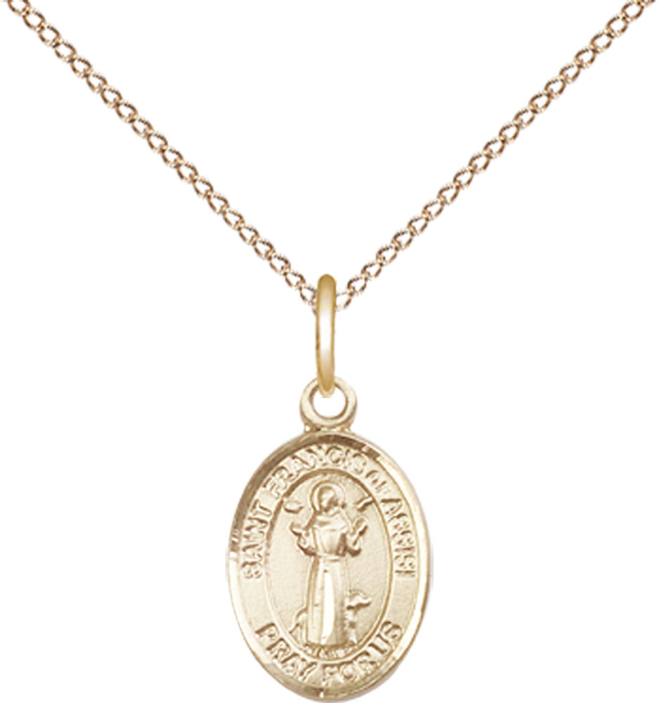 14kt Gold Filled Saint Francis of Assisi Pendant on a 18 inch Gold Filled Light Curb chain