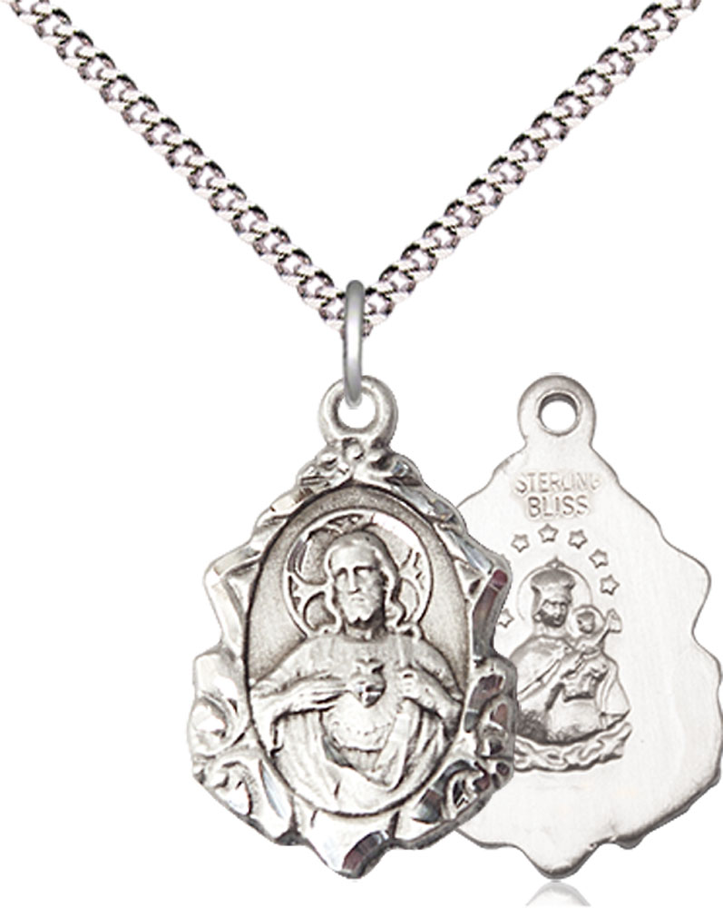 Sterling Silver Scapular Pendant on a 18 inch Light Rhodium Light Curb chain