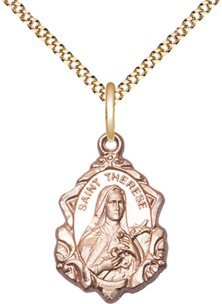 14kt Gold Filled Saint Therese of Lisieux Pendant on a 18 inch Gold Plate Light Curb chain