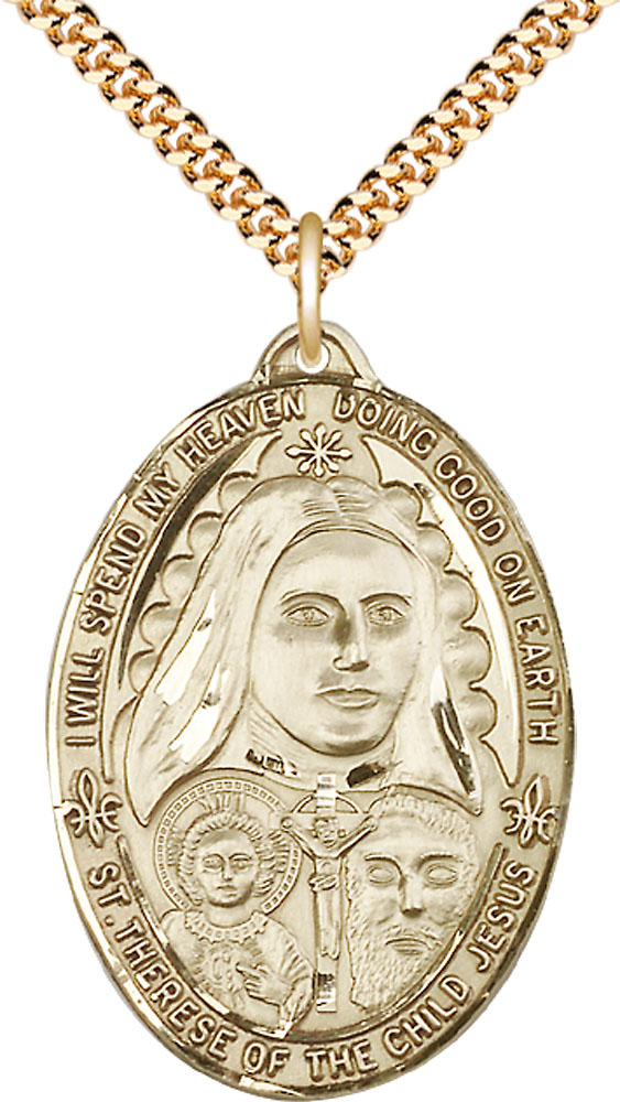 14kt Gold Filled Saint Therese of the Child of Jesus Pendant on a 24 inch Gold Plate Heavy Curb chain