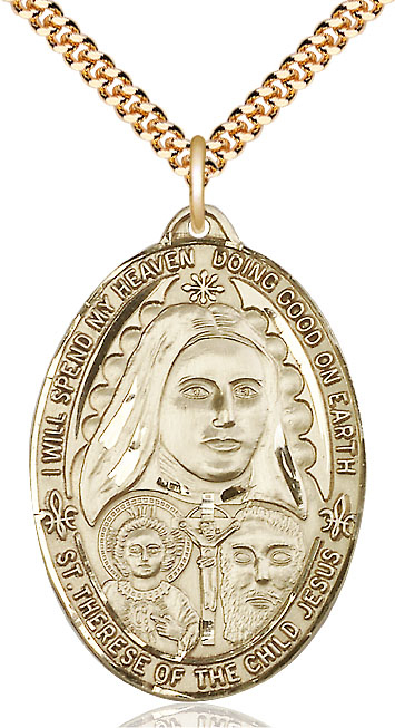 14kt Gold Filled Saint Therese of the Child of Jesus Pendant on a 24 inch Gold Plate Heavy Curb chain