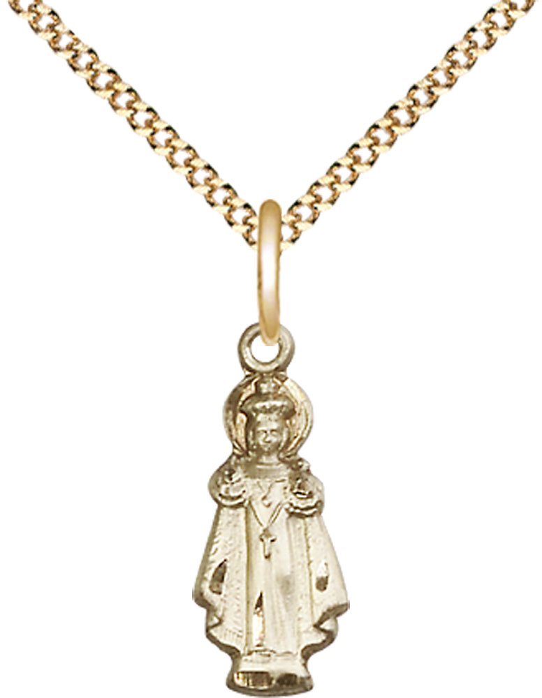 14kt Gold Filled Infant of Prague Pendant on a 18 inch Gold Plate Light Curb chain