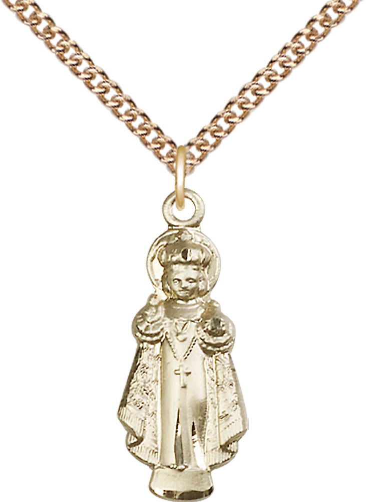 14kt Gold Filled Infant of Prague Pendant on a 24 inch Gold Filled Heavy Curb chain