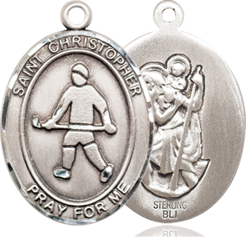 Sterling Silver Saint Christopher Field Hockey Medal
