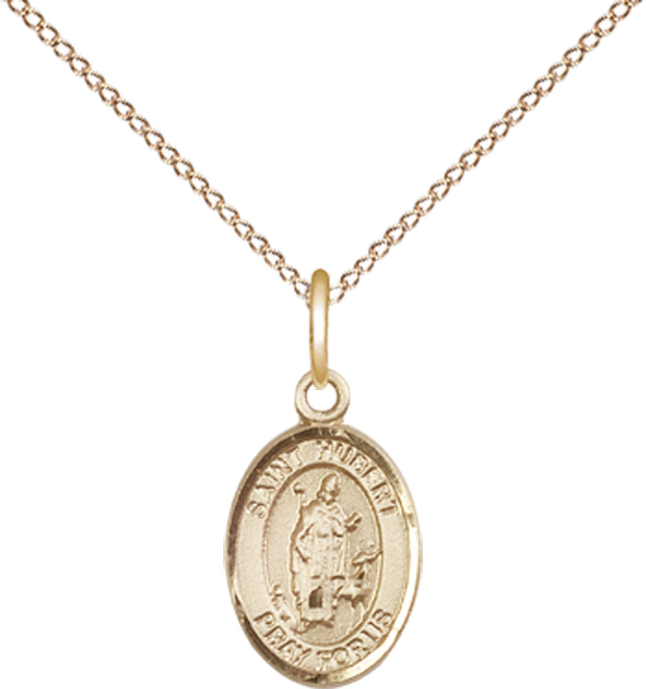 14kt Gold Filled Saint Hubert of Liege Pendant on a 18 inch Gold Filled Light Curb chain