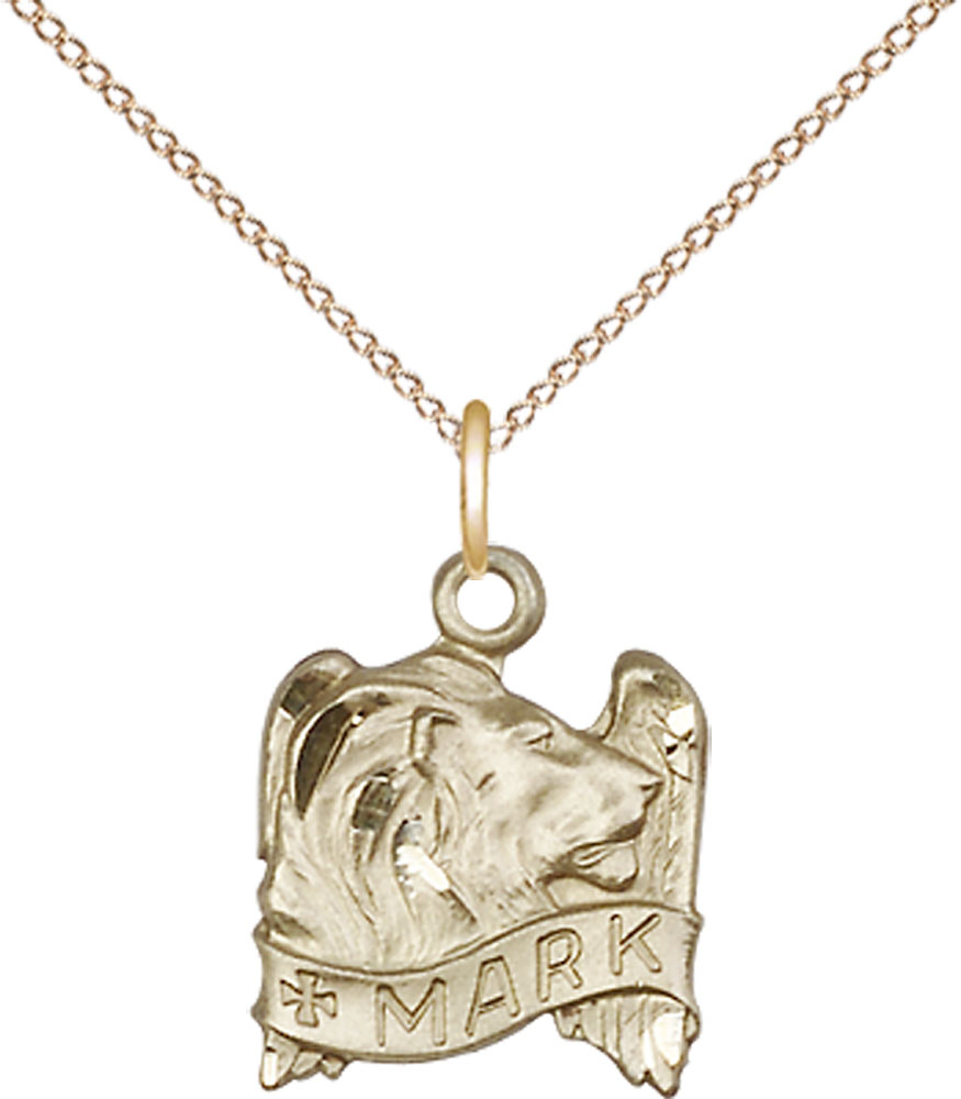 14kt Gold Filled Saint Mark the Evangelist Pendant on a 18 inch Gold Filled Light Curb chain