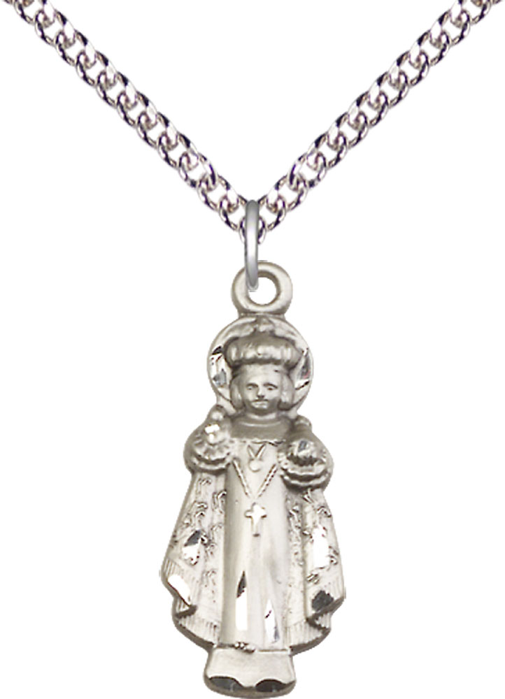 Sterling Silver Infant of Prague Pendant on a 24 inch Sterling Silver Heavy Curb chain